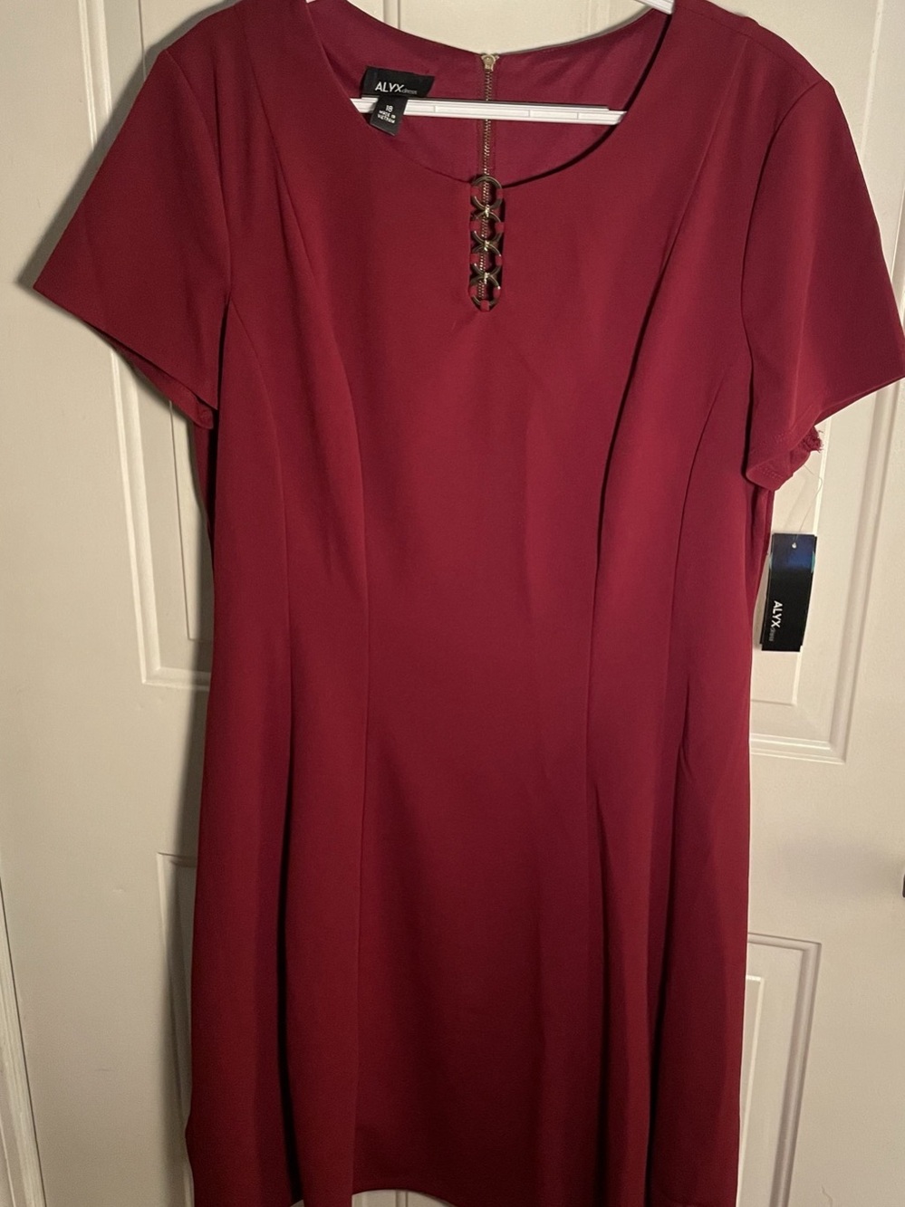 NWT ALYX Dress Size 18 Wine Red Fit & Flare Dress Gold Detail $74